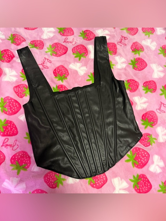 7 For All Mankind Tops - **7 For All Mankind Faux Leather Corset Tank Top Black Square Neck Size M**